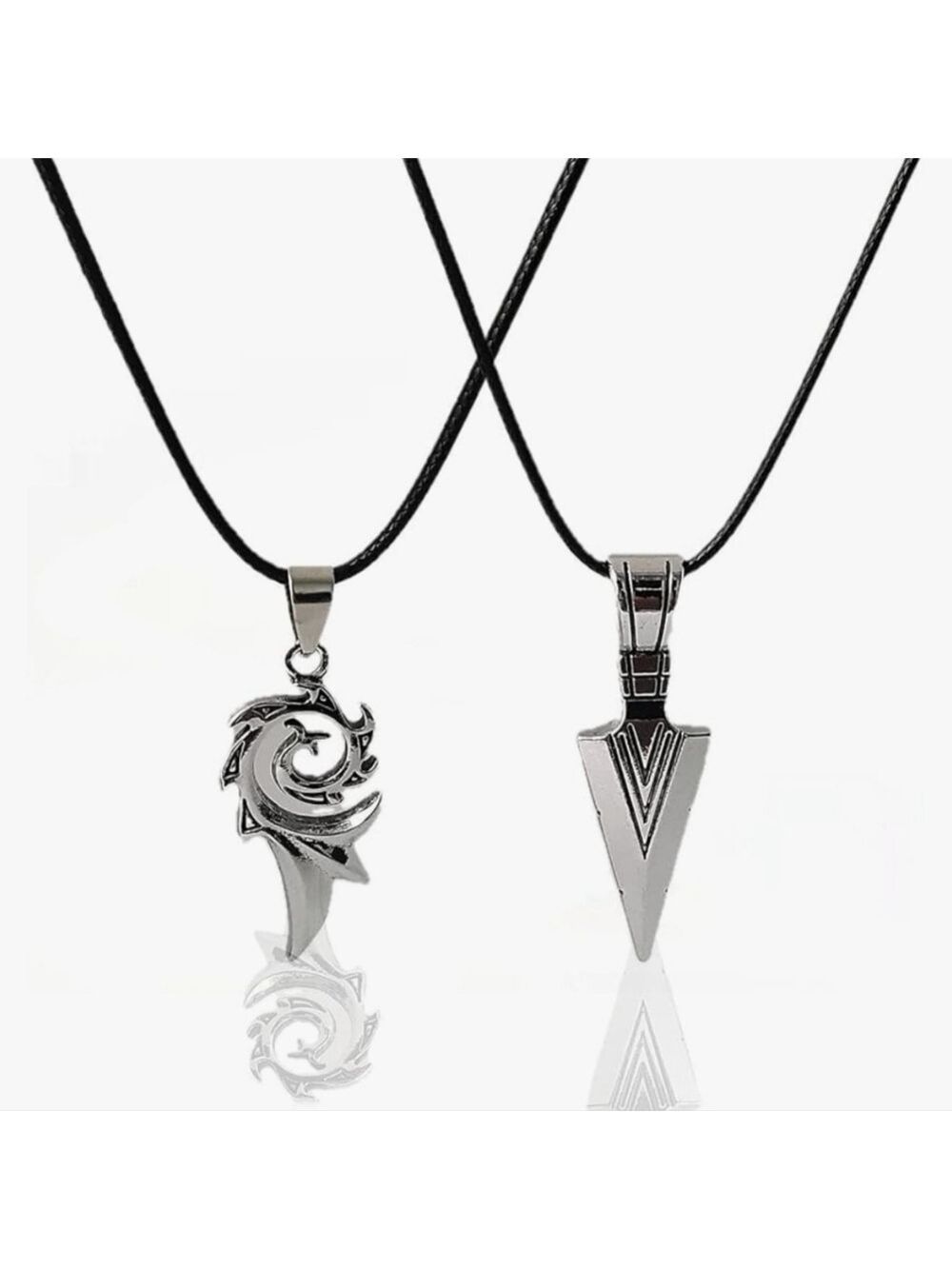 2Pcs Arrowhead Flame Fire Pendant Necklace Set Stainless Steel Pendant Necklace